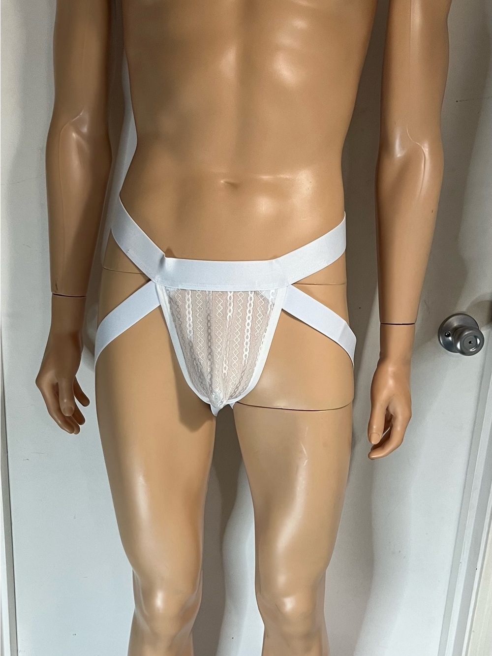SHEIN White Lace Men's Jock Brief with Strappy Waistband